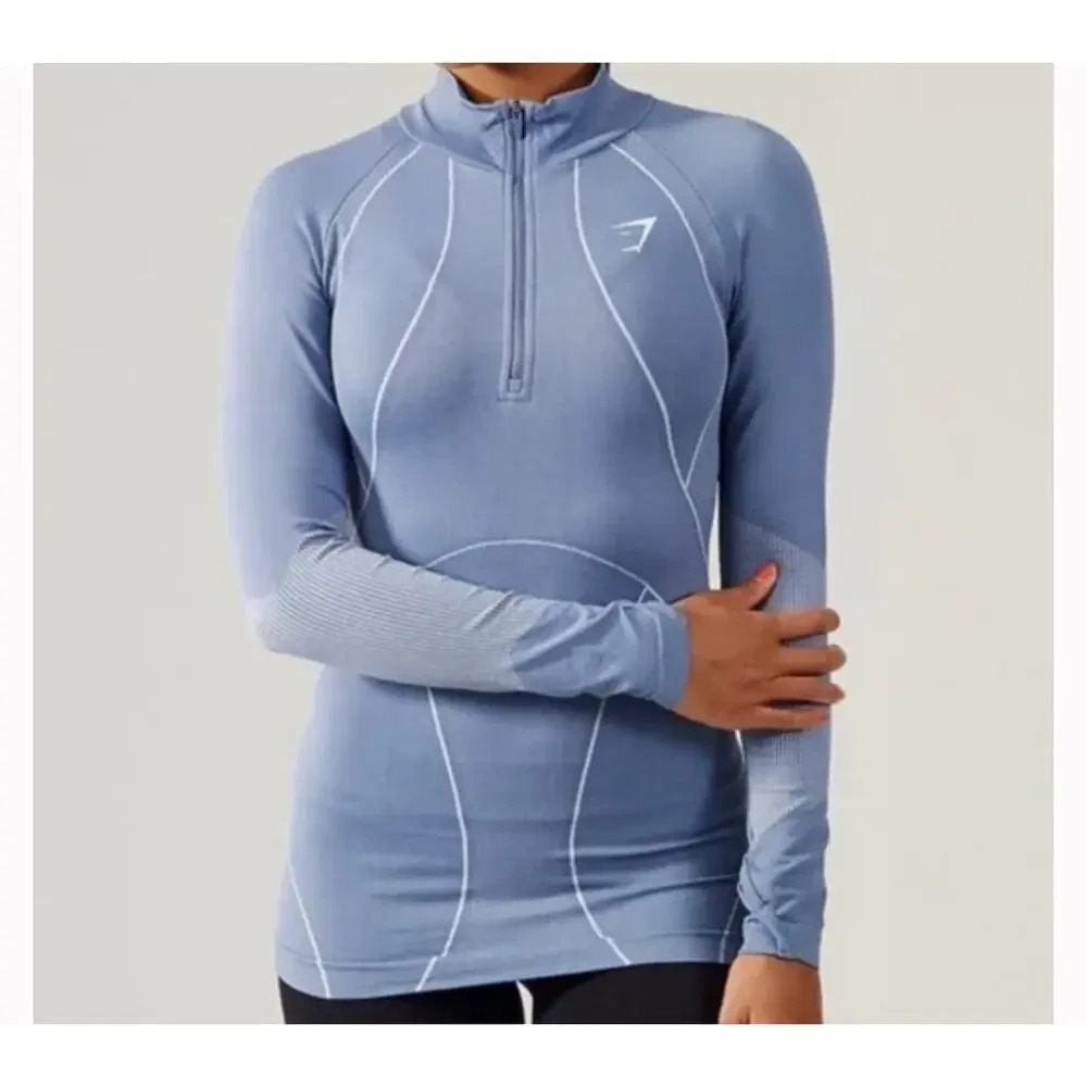 Gymshark Seamless Airflow Half Zip Pullover Slate Blue